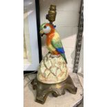 1930'S CERAMIC PARROT TABLE LAMP ON BRONZE BASE 43CMS (H) APPROX