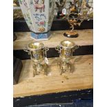 PAIR OF CHAMPLEVE ENAMEL BRONZE VASES 23CMS (H) APPROX