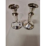 PAIR OF SILVER CANDELABRAS - 13 CMS (H) APPROX