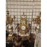 BREVETTATO ITALIAN ANTIQUE 1970S CHERUB MANTLE CLOCK WITH GARNIATURE (ROCOCO STYLE) 60CMS (H)