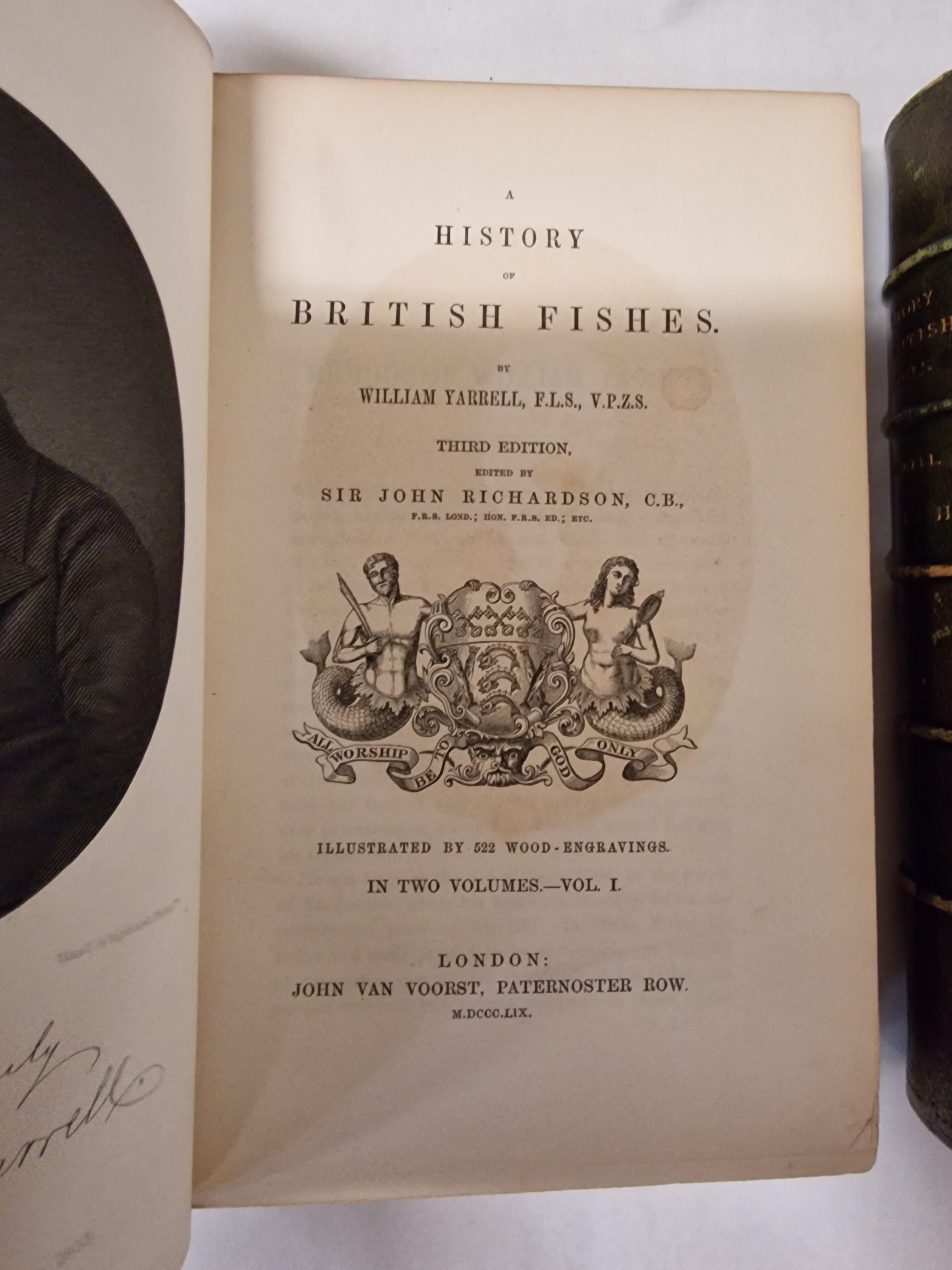 VICTORIAN NATURAL HISTORY BOOKS - HISTORY OF BRITISH FISHES BY WILLIAM YARRELL 1860 IN TWO VOLUMES