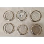 SET OF 6 SILVER & CUT GLASS COASTERS - 9.5 CMS (D) APPROX