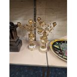PAIR OF BRASS & MARBLE CANDLEABRAS 40CMS (H) APPROX