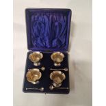 SET OF FOUR CASE SALTS & SPOONS - 3.8 OZS APPROX
