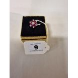 18K WHITE GOLD DIAMOND & RUBY RING SIZE J-K - 5.9 GRAMS APPROX