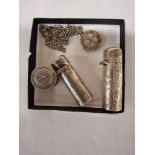 QTY OF SILVER H/M ITEMS TO INCLUDEDUTCH SILVER PILL BOX, GEORGE TURNER SCENT BOTTLES AND A JUDAIC