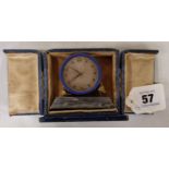 ART DECO ENAMELLED DESK CLOCK IN BOX ON MARBLE BASE A/F - WORKING - 6 CMS (H) APPROX