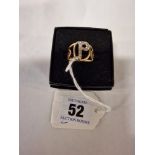 GOLD DIAMOND INITIAL RING - SIZE I - 3 GRAMS APPROX