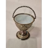 H/M SILVER PIERCED RAISED BOWL - 250 GRAMS APPROX - 13 CMS (H) EXCLUDING HANDLE