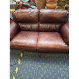 PAIR OF ITALIAN LEATHER SOFAS & FOOTSTOOL