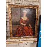18TH CENTURY OIL ON CANVAS OF SEATED GIRL A/F - 75CMS (H) X 60CMS (W) INNER FRAME APPROX