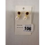 14CT GILT SILVER GARNET & PEARL EARRINGS