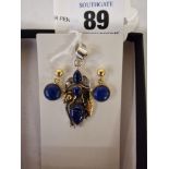 LAPIS LAZULI GILT SILVER PENDABT & EARRINGS