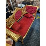 GILT WOOD RED VELVET SOFA