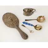 4 SILVER ITEMS & A NORWEGIAN ENAMELLED SPOON BY J TOSTRUP