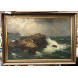 OIL ON CANVAS SEA SCENE WITH SEAGULLS SIGNED L.H.C MILLER 58CMS X 90CMS APPROX