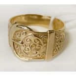 9CT GOLD GENTS BUCKLE RING - SIZE S - 4.9 GRAMS APPROX