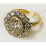 2CT CENTRE STONE YELLOW DIAMOND CLUSTER RING APPROX 3 CARATS TOTAL - SIZE M