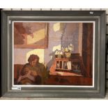 OIL ON BOARD - WOMAN - INTERIOR - SIGNED J.SEMMENCE 1974 - 48 X 61 CMS APPROX