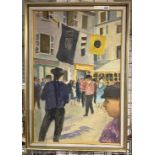 GUY LINDSEY RODDON - SPANISH FIGURES IN STREET SCENE - SIGNED 24.5CMS (H) X 36.5CMS (W) APPROX &