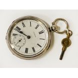 OPENFACE J W BENSON H/M SILVER POCKET WATCH WITH KEY