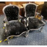 PAIR OF BLACK & SILVER LOUIS STYLE CHAIRS