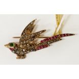 9CT ROSE CUT DIAMOND & RUBY BIRD BROOCH - 9.3 GRAMS APPROX