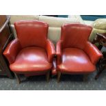 RED LEATHER CHAIR WITH STOOL X 2