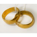 2 HIGH CARAT GOLD WEDDING BANDS - 16.3 GRAMS APPROX