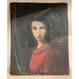OIL ON CANVAS PORTRAIT OF A WOMAN WITH OIL UNDER THE PICTURE SIGNED HUGH - 46 X 36 CMS APPROX
