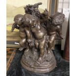 LARGE BRONZE CHERUB GROUP - SIGNED - 55 CMS (H) APPROX
