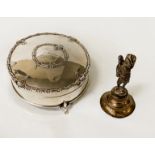 HM SILVER TRINKET BOX - INSCRIBED ''FROM MOTHER DORA'' & A H/M SILVER BELL