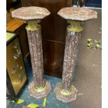 PAIR OF RED MARBLE COLUMNS