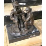 BRONZE FIGURAL GROUP ON MARBLE BASE RIFLEMAN & RIFLEWOMAN - 27 CMS (H) APPROX