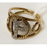 GOLD DIAMOND INITIAL RING - SIZE I - 3 GRAMS APPROX