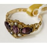 HM 12CT GOLD AMETHYST & SEED PEARL RING - SIZE L/M - 1.9 GRAMS APPROX