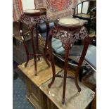 PAIR OF MAHOGANY PLANTERS WITH MARBLE TOPS