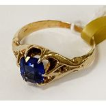 14CT H/M BLUE STONE RING - 2.8 GRAMS APPROX