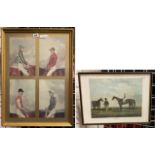 TYRON GALLERY STAMPED PRINT OF 4 FAMOUS VICTORIAN JOCKEYS - WITH ANOTHER HORSE & JOCKEY - CRUCIFIX