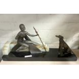 ART DECO FIGURE WITH A WOMAN & DOG A/.F - 27.5 CMS (H) APPROX