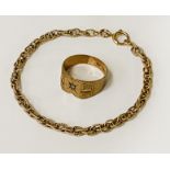 9CT GOLD CHAIN & GENTS RING - 9.9 GRAMS APPROX