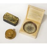 ENGLISH SNUFF BOX - TOWER OF LONDON IN PAPIER MACHE WITHA FRENCH NAPOLEONIC SNUFF BOX WITH A CASED