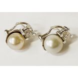 18CT GOLD TESTED PAIR OF PEARL EARRINGS 0.40 POINTS OF DIAMOND EACH (0.80 POINTS TOTAL) - 7.6