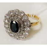 18CT DIAMOND & SAPPHIRE RING SIZE R - 8 GRAMS APPROX