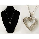 14 CT. WHITE GOLD DIAMOND HEART PENDANT ON CHAIN - 5.5 GRAMS APPROX