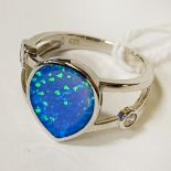 STERLING SILVER WHITE TOPAZ & OPAL RING - SIZE M/N