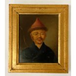 OIL ON TIN GILT FRAMED PICTURE OF A CHINESE MAN 11CMS (H) X 9CMS (W) INNER FRAME APPROX