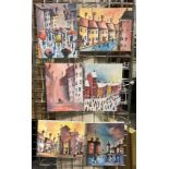 SIX WATERCOLOURS ON CANVAS BY JAMES NDOX 24CMS (H) X 30CMS (W) APPROX