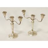 H/M SILVER PAIR OF WEIGHTED CANDELABRAS 610 GRAMS APPROX 21CMS (H) APPROX