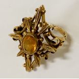 9 CARAT GOLD CITRINE RING 6.1 GRAMS SIZE O